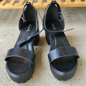 Black Chunky Platform Sandals Heels